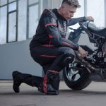 Pantalone kožne MODEKA VALYANT crno crvene