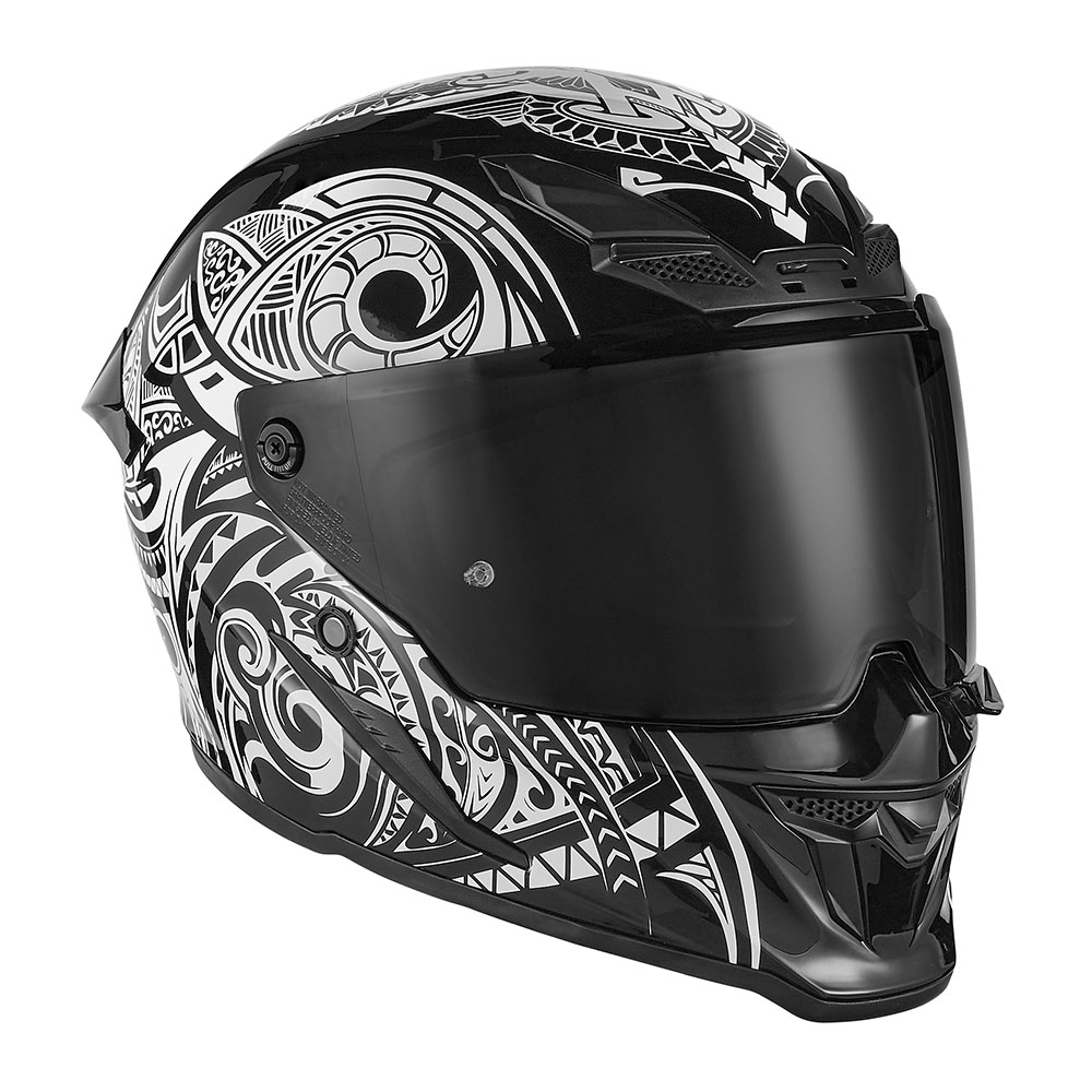 9d07307f-0195-40c8-8c7b-40d215cf4001 Kaciga NOX EXKLUZIV GOLIATH MAORI Full Face mat crno bela
